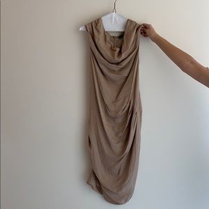 beige silk cocktail dress